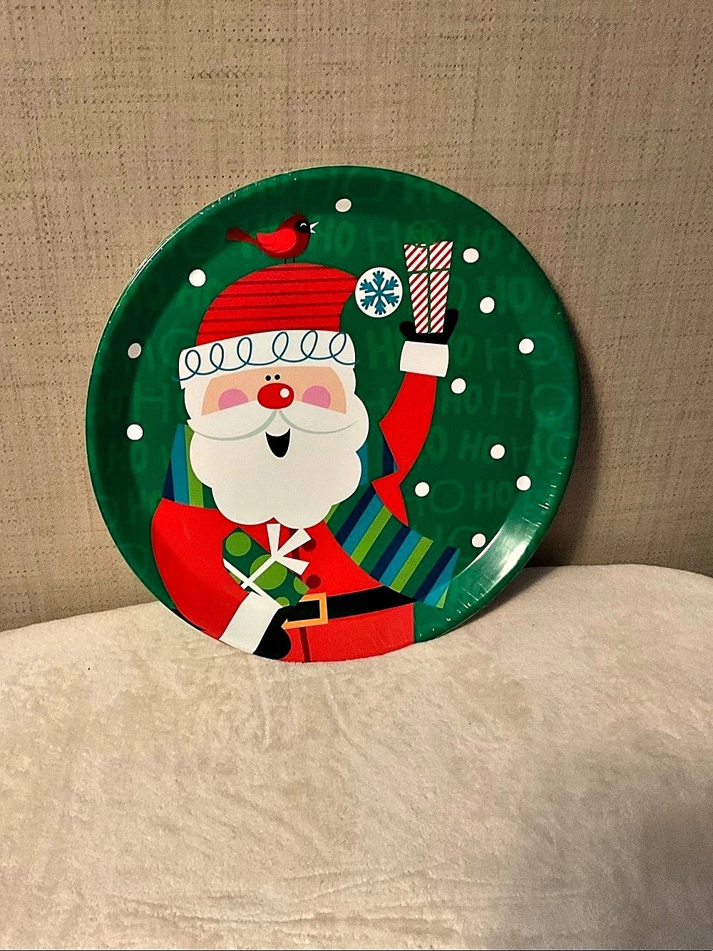 Santa Christmas Plate in Green & Red